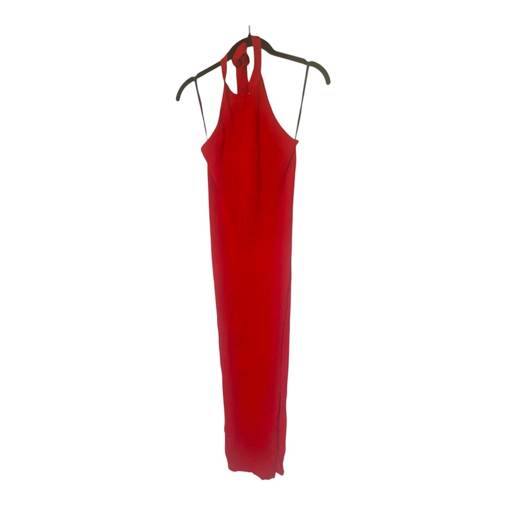 Akira On My Neck Red Halter Maxi Dress High Slit Knit Size Small NEW
